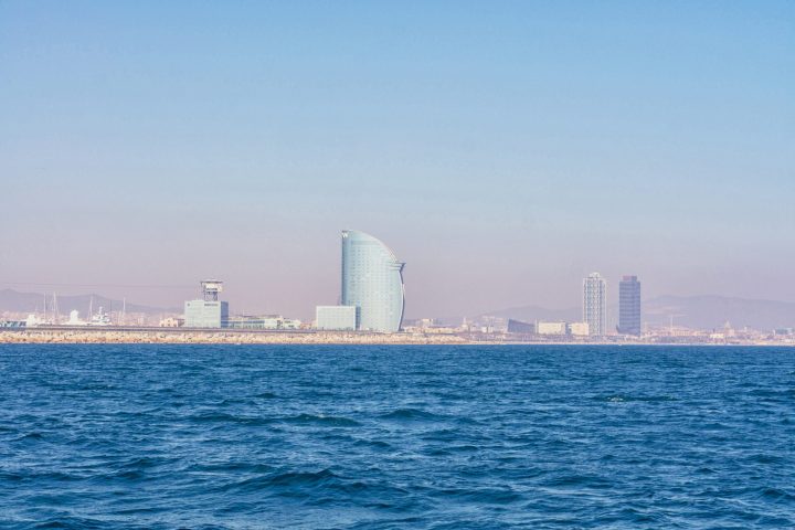 Barcelona skyline seen from the sea