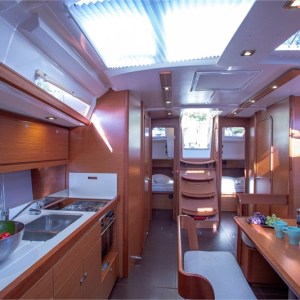 Boat kitchen, dining room, living room