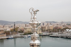 Americas Cup with Barcelona city in the background